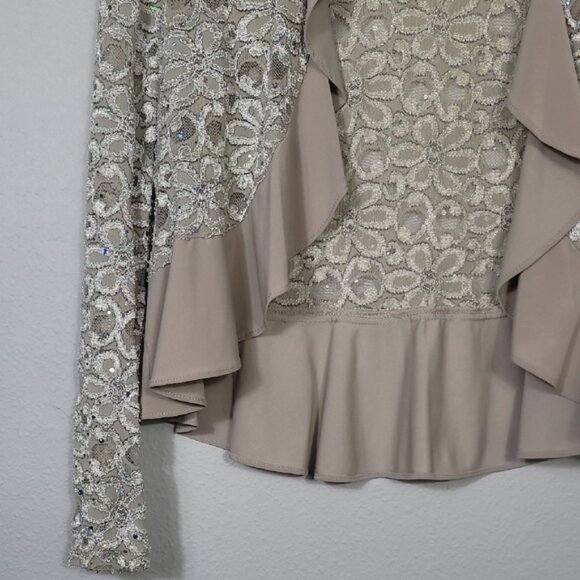 NWT R&M Richards Lace Open Cardigan Bolero Size L Sheer Mesh Floral Ivory Ruffle - Picture 2 of 14